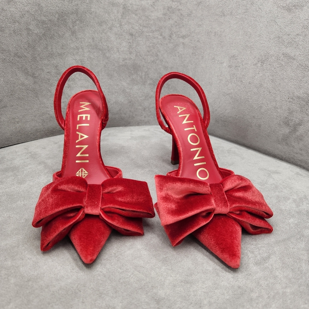 Antonio Melani Slingback Pumps 6 Red Scarlet Velvet Gentry Bow Pointy New $110 - Picture 8 of 15